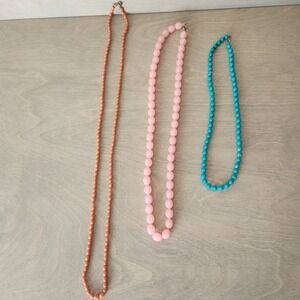 Vintage‎ 50s 60s Beaded Necklace Lot, Coral, Pink, Turquoise Costume Jewelry Set